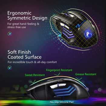 iMICE Ергономична жична игрална мишка със 7 бутона LED 5500 DPI USB компютърна мишка Gamer Mice X7 с подсветка за компютърен лаптоп