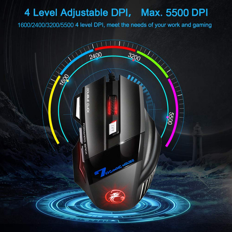 iMICE Ergonomic Wired Gaming Mouse 7 Button LED 5500 DPI USB Computer Mouse Gamer Mice X7 with Backlight for PC Laptop