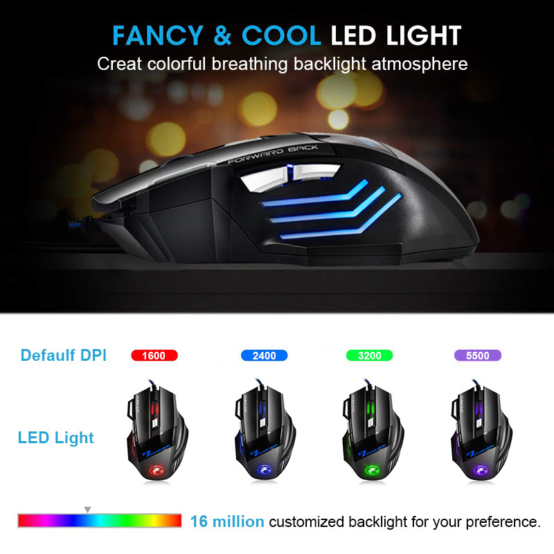 iMICE Ergonomic Wired Gaming Mouse 7 Button LED 5500 DPI USB Computer Mouse Gamer Mice X7 with Backlight for PC Laptop