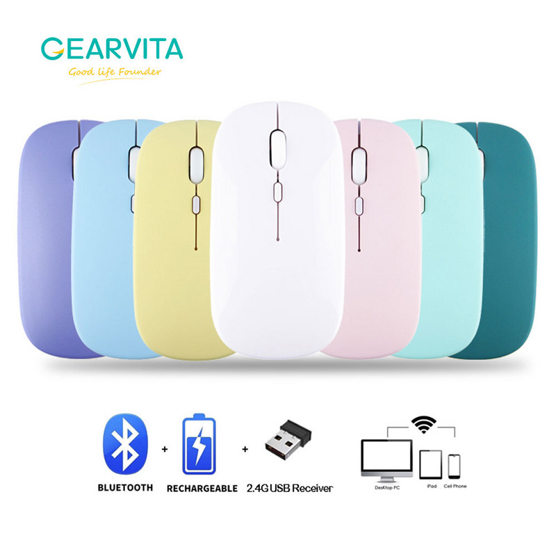 Įkraunama „Bluetooth“ belaidė pelė nešiojamam kompiuteriui „Xiaomi Huawei 2.4G USB“, skirta „Windows“ planšetiniam kompiuteriui 1600 Dpi spalvingos pelės