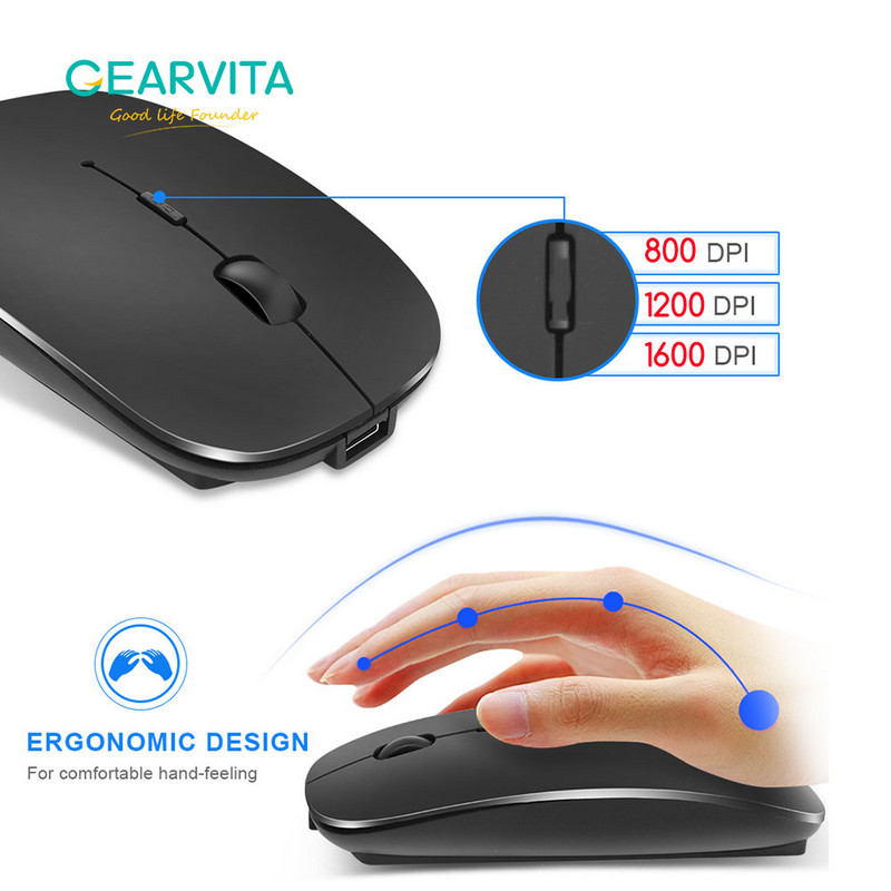 Įkraunama „Bluetooth“ belaidė pelė nešiojamam kompiuteriui „Xiaomi Huawei 2.4G USB“, skirta „Windows“ planšetiniam kompiuteriui 1600 Dpi spalvingos pelės