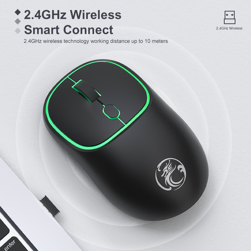 iMice Punjivi bežični miš Tiho računalo LED Mini 1600 DPI Ergonomska gaming Mause Optički USB za prijenosno računalo