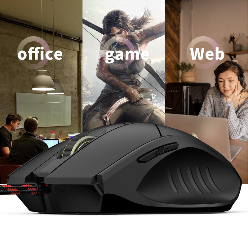 Anmck USB laidinė žaidimų pelė Ergonomiška 3200DPI reguliuojama 6D LED optinė profesionali kompiuterinė pelė, skirta PC nešiojamojo kompiuterio pelės žaidėjui