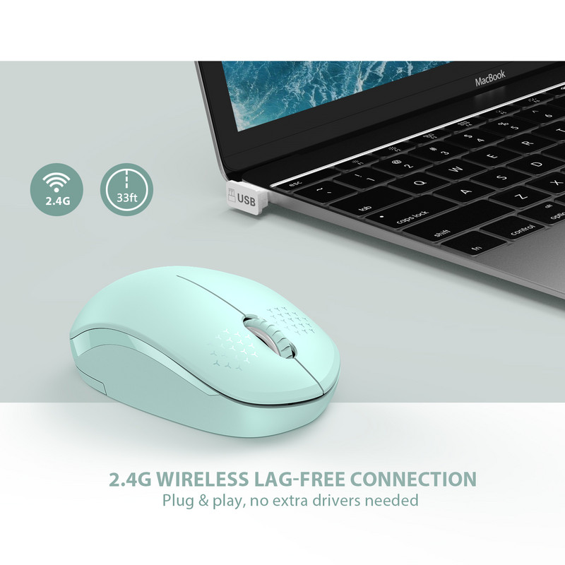 Mouse fără fir USB Seenda 2.4G cu receptor USB, portabil, verde mentă, Mini Slim Mause pentru PC, computer, tabletă, laptop