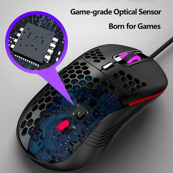 USB кабелна лека мишка за игри RGB мишка с подсветка с 6 бутона 7200DPI Мишка с черупка от пчелна пита за компютър, лаптоп компютър
