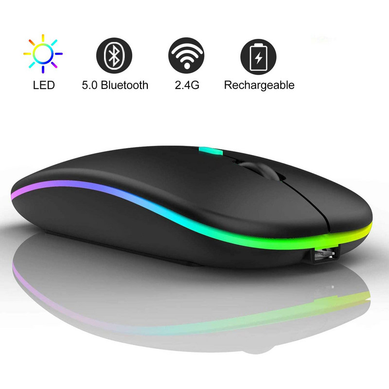 Računalni igrač Bežični Bluetooth RGB LED pozadinsko osvjetljenje Tihi miš Za MacBook Tablet Računalo Laptop PC Miševi Slim Quiet 2.4G