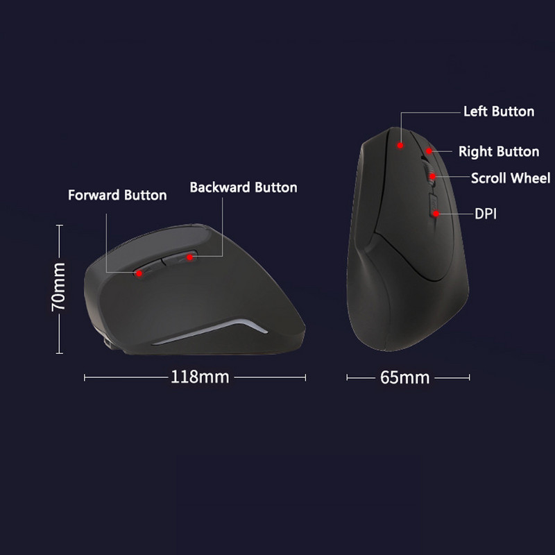 Novi okomiti punjivi miš 2.4G bežični miševi za računalne igre 3200DPI optički ergonomski miš žičani USB miš za prijenosno računalo