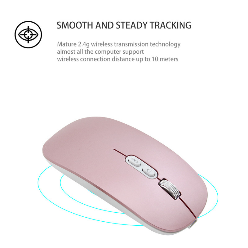 2.4G bežični miš punjivi tihi ultratanki USB optički miš 1600 DPI prijenosni USB ružičasti računalni miševi za prijenosna računala