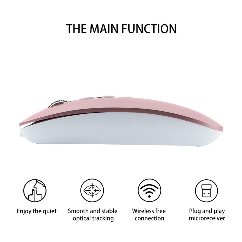 2.4G bežični miš punjivi tihi ultratanki USB optički miš 1600 DPI prijenosni USB ružičasti računalni miševi za prijenosna računala