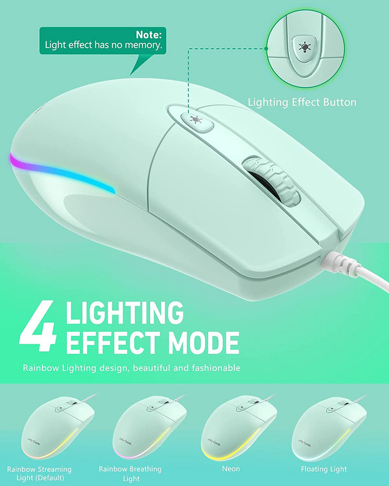 Jelly Comb Žičani USB miš RGB Gaming miševi s pozadinskim osvjetljenjem za PC Računalo Prijenosno računalo Windows Desktop 1600 DPI Vino Crveno Crno Bijelo