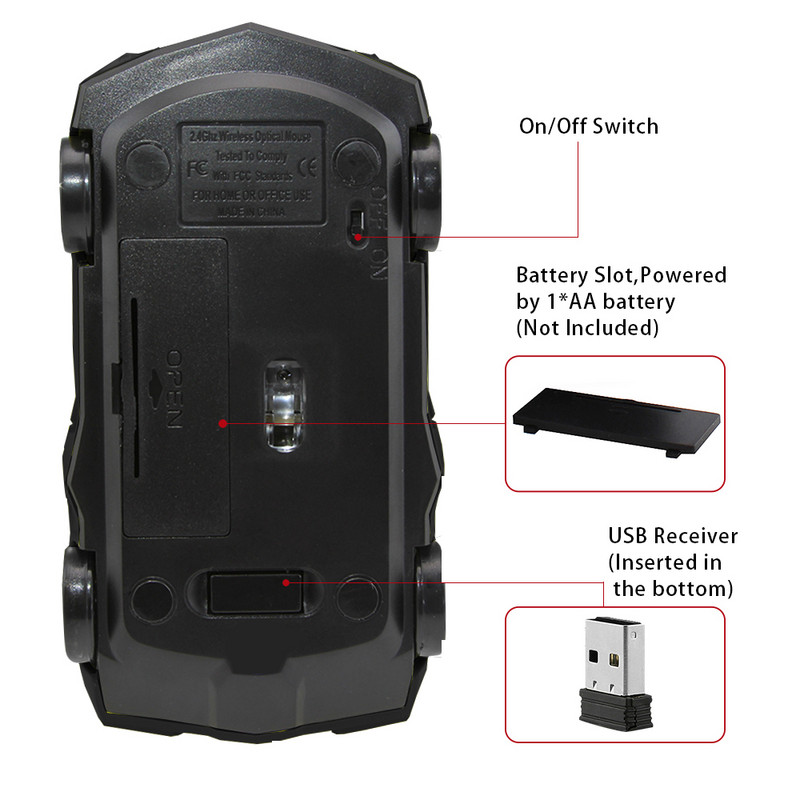 2.4G cool bežični miš za sportski automobil, optički 1600 DPI igrački računalni miš, ergonomski 3D USB miš za igranje za prijenosno računalo, tablet, poklon