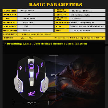 Ποντίκι παιχνιδιών υπολογιστή GUIGSI Φωτισμός LED Ρυθμιζόμενο DPI 2,4 GHz 6 κουμπιά Ασύρματο ποντίκι παιχνιδιών φορητού υπολογιστή για υπολογιστή