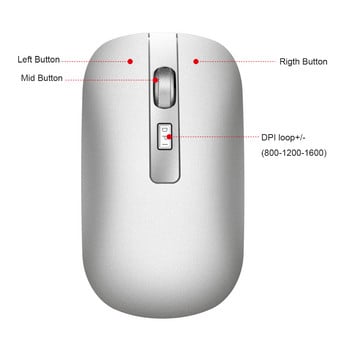 HXSJ Επαναφορτιζόμενο ασύρματο ποντίκι 4 κουμπιά με δέκτη USB RGB αθόρυβο ποντίκι Εργονομικό ποντίκι με οπίσθιο φωτισμό για Laptop PC Gamer