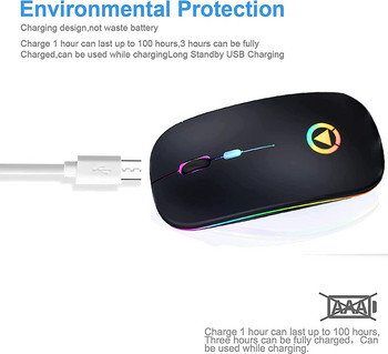 Безжична мишка за лаптоп Rechargeale за Macbook Pro Air Mac iPad Геймърски компютър RGB LED Dual Mode USB 2.4Ghz + Bluetooth 5.1