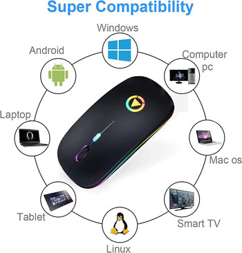Ασύρματο ποντίκι για φορητό υπολογιστή Επαναφόρτιση για Macbook Pro Air Mac iPad Gamer Υπολογιστής RGB LED Διπλή λειτουργία USB 2.4Ghz + Bluetooth 5.1