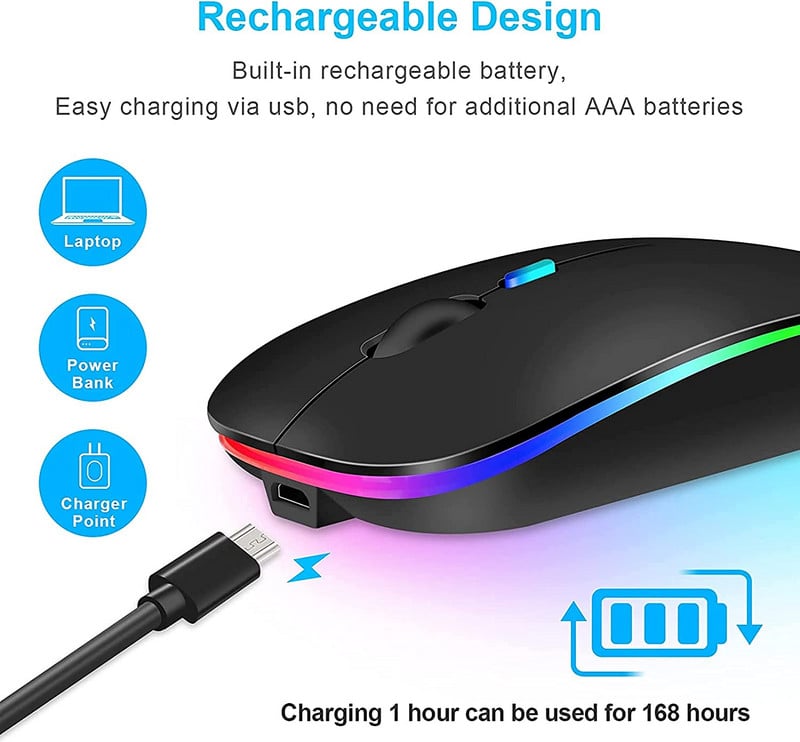 Mouse fără fir pentru Laptop Reîncărcat pentru Macbook Pro Air Mac iPad Gamer Computer RGB LED Dual Mode USB 2.4Ghz + Bluetooth 5.1