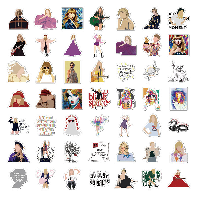 Swift Taylor uzlīmes no 100 vinila Swift sieviešu popdziedātājas klēpjdatora uzlīmes klēpjdatoriem datoriem, hidrokolbām, tālruņa ceļojumu futrāļiem