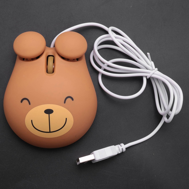 1000 Dpi Žičani optički miš za igranje Slatki medo Životinjski miš Usb za PC Laptop Igraća konzola Smeđa plastika