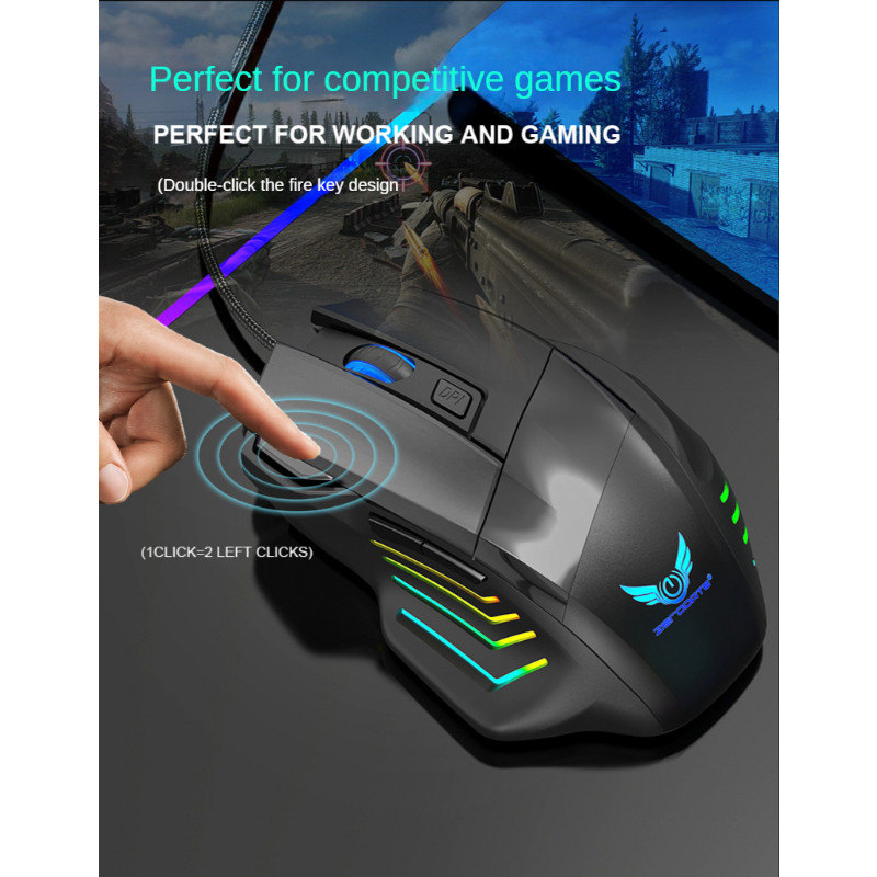 Miš za igre za e-sport Mehanički miš Šareno svjetlo za disanje sa 7 tipki Stolno računalo Laptop Univerzalni žičani računalni miš