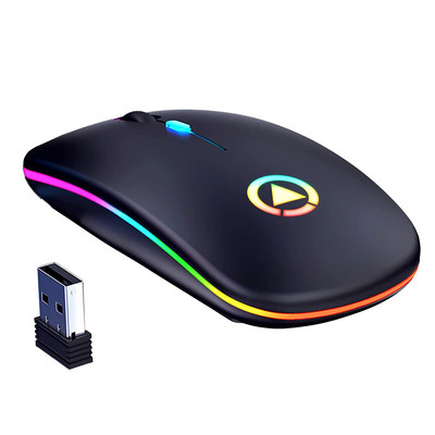 Mouse fără fir Bluetooth 5.0 cu lumină RGB reîncărcabilă prin USB pentru computer, laptop, computer, Macbook, gamer, 2,4 GHz, LED portabil