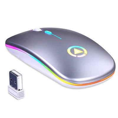 Mouse fără fir Bluetooth 5.0 cu lumină RGB reîncărcabilă prin USB pentru computer, laptop, computer, Macbook, gamer, 2,4 GHz, LED portabil