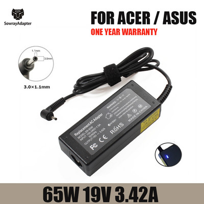 19V 3.42A 65W 3.0*1.1mm лаптоп AC захранващ адаптер зарядно за ACER Aspire S3 S5 S7 P3 Iconia C740 C720 Tab W500 W700 C740 C910