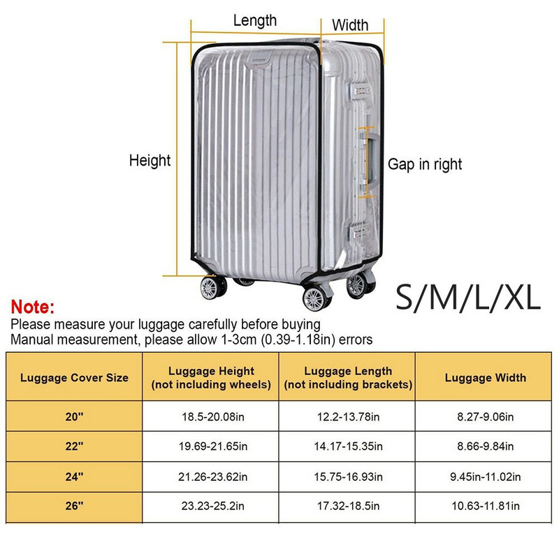 1PC Prozirni PVC štitnik za putnu prtljagu Elastičan Debeo Izdržljiv otporan na prašinu Nevidljivi patentni zatvarač Torbica za kovčeg Navlaka za kolica Dodaci