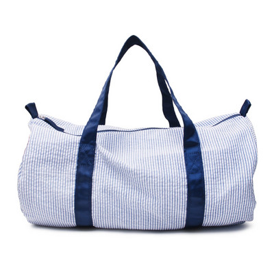 Dječja Toddler Seersucker Duffle Mornarsko/ljubičasta prugasta Personalizirana Baby Duffle Manja veličina za dječje darove Putna torba za vikend