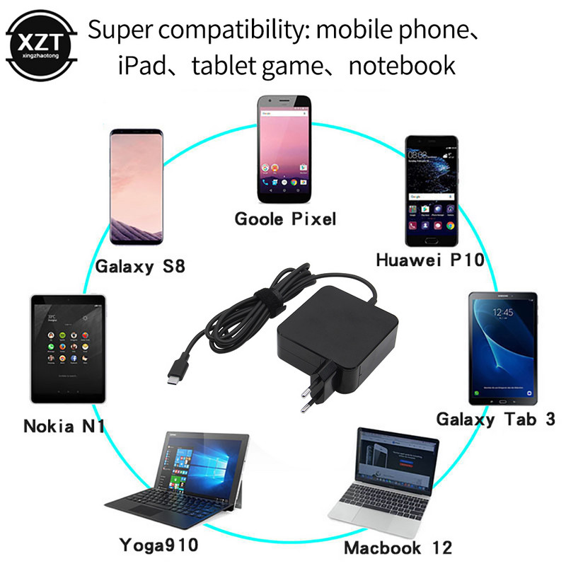 65 W USB C Type-C nešiojamojo kompiuterio įkroviklio maitinimo adapteris, skirtas MacBook ASUS ZenBook Lenovo Dell Xiaomi