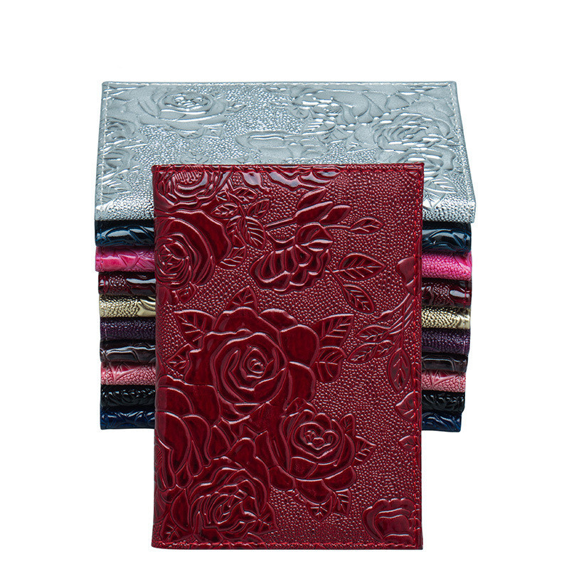 Trimatis bijūnų gėlių paso laikiklis PU paso dangtelis Natūralios odos paso krepšio bilietų laikiklio kelionių priedai