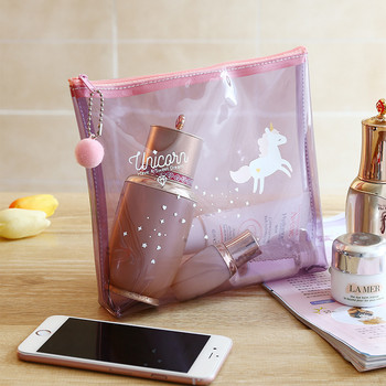 Прозрачна козметична чанта, преносима малка свежа чанта за пране с карикатура, сладка прозрачна козметична чанта за съхранение при пътуване Аксесоари за пътуване