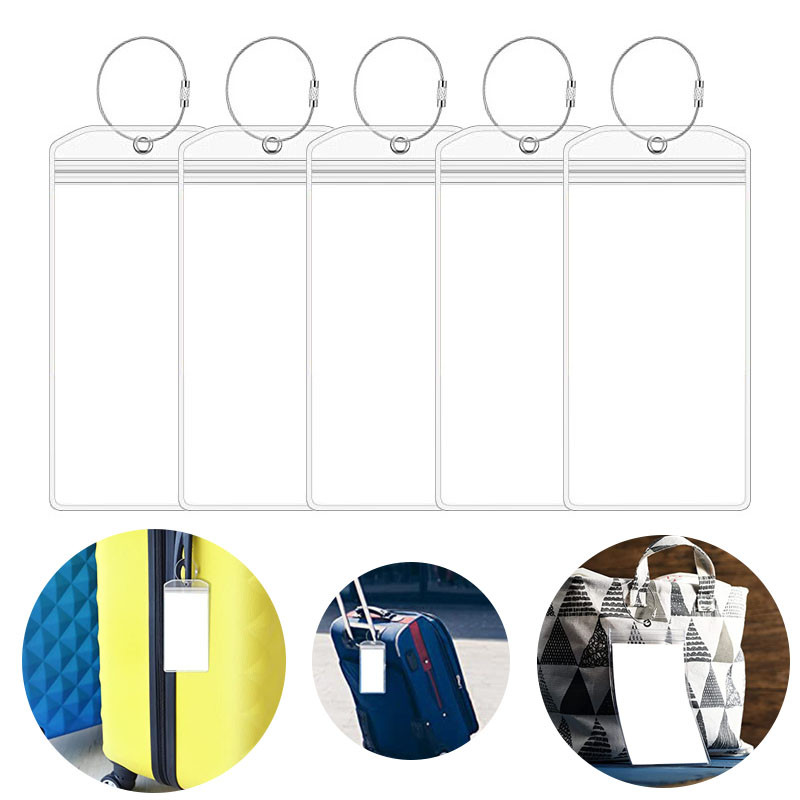 5 vnt pakartotinai uždaromas vandeniui atsparus skaidrus laivo bilietų kortelės rankovės bagažo kruizinių žymų laikiklis užtrauktuko sandarinimo maišelis raktų pakabukas plieninės vielos kabelio kilpa
