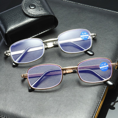 Сгъваеми очила за четене Диоптър +1,0 до +4,0 Очила против синя светлина и пресбиопия с преносим калъф Мъже Жени TR90 Очила