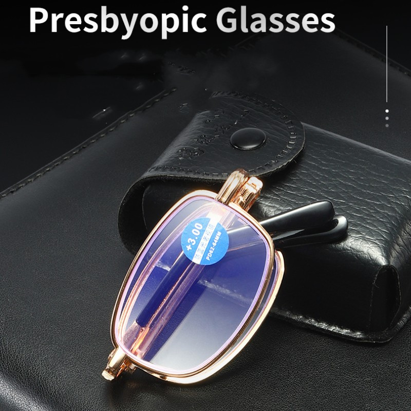 Sulankstomi skaitymo akiniai, kurių dioptrija nuo +1,0 iki +4,0, akiniai nuo mėlynos, šviesios presbiopijos su nešiojamu dėklu Vyriški, moteriški TR90 akiniai