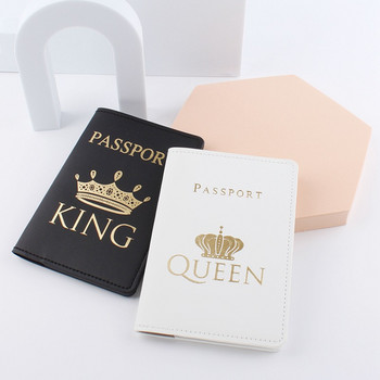 1 бр. Трансгранична нова черно-бяла кожена чанта за документи за двойка Crown Държач за паспорт PU Паспортна книга Корица за паспорт