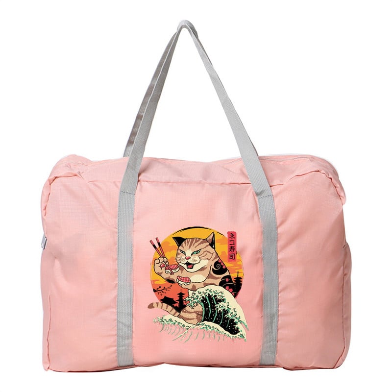 Geantă de călătorie pentru femei, în aer liber, pentru camping, depozitare bagaje, articole de toaletă, accesorii, genți pliabile cu fermoar, geantă de mână cu imprimeu de pisici din Japonia