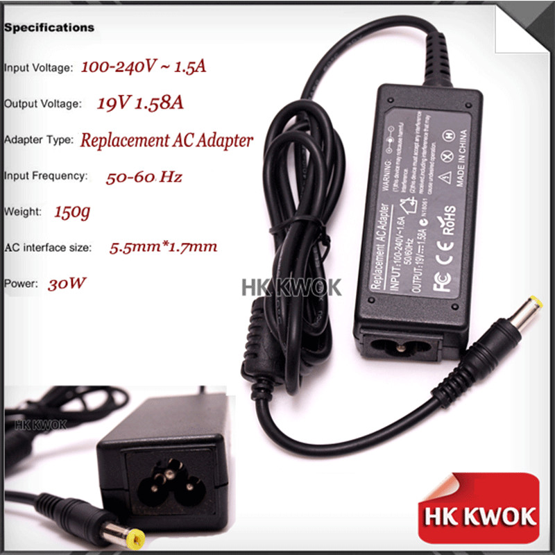 UUS toiteallikas EU toitejuhe +19V 1,58A 5,5*1,7mm acer aspire one ZG8 ZE6 ZE7 X108 A110L A110X toiteadapter sülearvutile