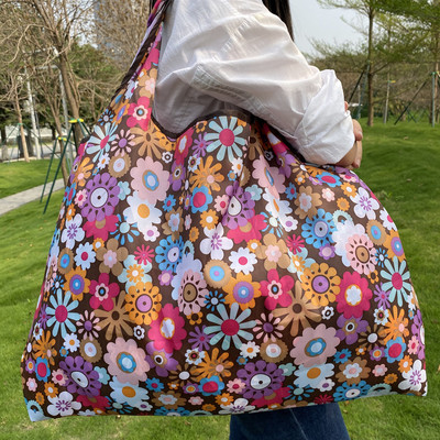 Újrahasználható élelmiszer-táskák Nagy, mosható bevásárlótáskák Összehajtható, környezetbarát nejlon, nagy teherbírású zsebes kézitáskák