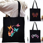Ženska platnena torba na rame Fashion Butterfly Series Tote Shopper Bags Eko organizator Velike ručne torbe Sklopivi paket za kupovinu namirnica