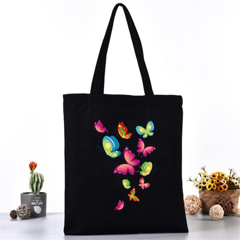Ženska platnena torba na rame Fashion Butterfly Series Tote Shopper Bags Eko organizator Velike ručne torbe Sklopivi paket za kupovinu namirnica