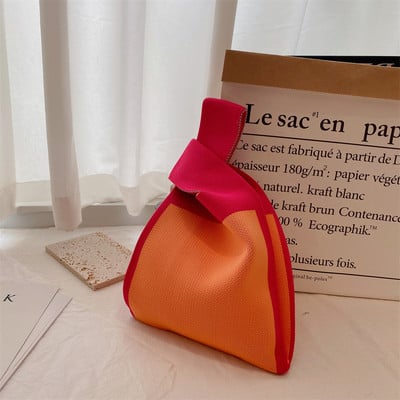 Kézzel készített kötött kézitáska női mini csomós csuklótáska japán alkalmi színes széles csíkos kockás táska diák újrahasználható bevásárlótáskák