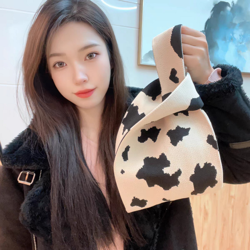 Kézzel készített kötött kézitáska női mini csomós csuklótáska japán alkalmi színes széles csíkos kockás táska diák újrahasználható bevásárlótáskák