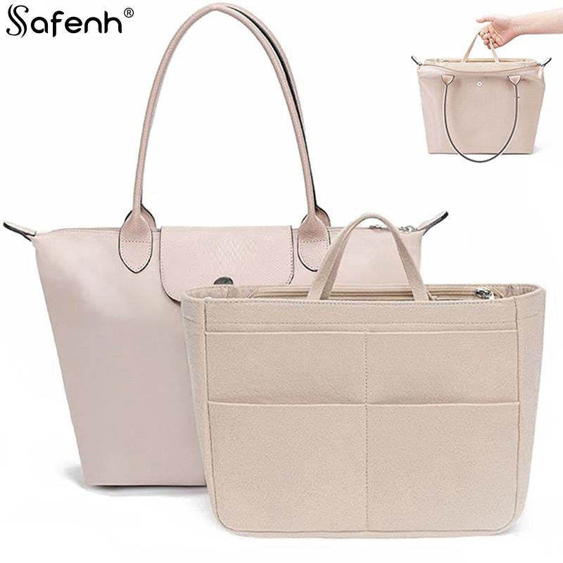 1 bucă geantă cu inserție din pâslă, se potrivește pentru geanta de căptușeală pentru genți Longchamp, din pânză din pânză, suport pentru geanta de machiaj, organizator portabil de călătorie