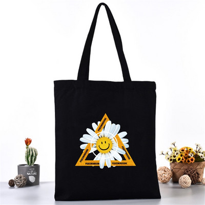 Moterų pečių krepšys Drobinis krepšys Harajuku pirkinių krepšiai 2020 m. Nauja mada Laisvalaikio rankinės Bakalėjos krepšelis Merginoms margainių spausdinimas