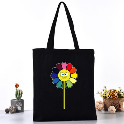 Moterų pečių krepšys Drobinis krepšys Harajuku pirkinių krepšiai 2020 m. Nauja mada Laisvalaikio rankinės Bakalėjos krepšelis Merginoms margainių spausdinimas