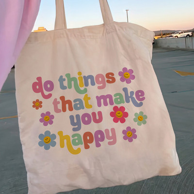 Жени Shopper Y2K положителни букви Платнена чанта Shopper Bag момичешка чанта Tote Shoulder Lady Bag