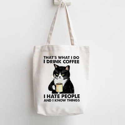 Macska Könyvek Kávé Szerelem Nyomtat Vásárló Kézitáskák Váll Divat Vászon Alkalmi vásárlás Lányok Női Grafikus táska