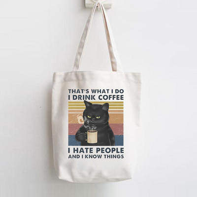 Macska Könyvek Kávé Szerelem Nyomtat Vásárló Kézitáskák Váll Divat Vászon Alkalmi vásárlás Lányok Női Grafikus táska