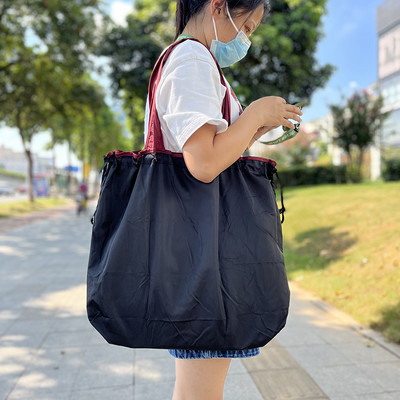 Közepes húzózsinóros táska újrafelhasználható, környezetbarát hordtáska, összecsukható bevásárlótáska utazó válltáska női tárolótáska