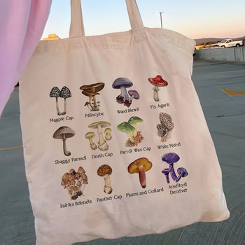 Γυναικεία τσάντα Shopper Frog Mushroom Canvas Shopper Bag Τσάντα για κορίτσια Tote Shoulder Lady Bag